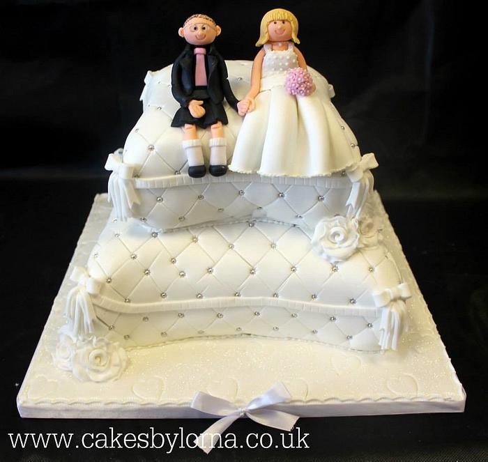 Two Tier White Pillows Wedding Cake