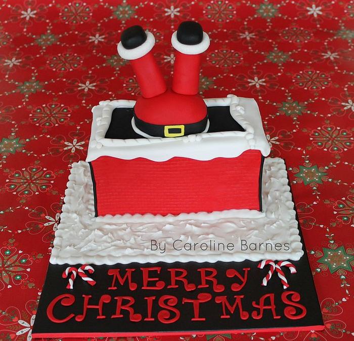 Santa stuck in the chimney cake