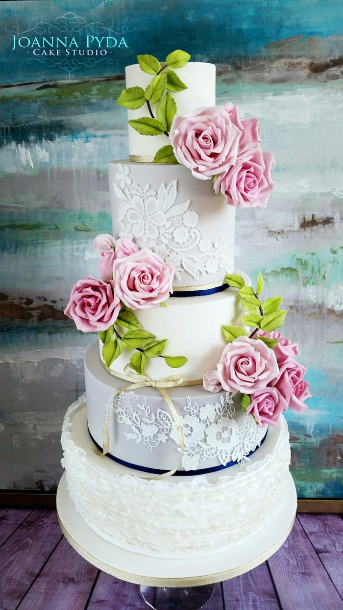 White and grey wedding cake
