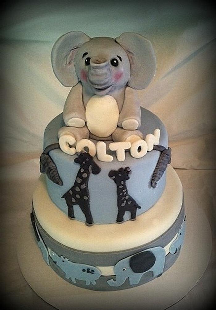 Blue Gray Safari Baby Shower Cake