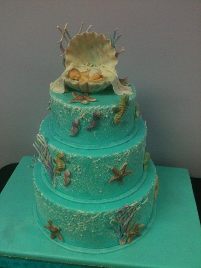 Sea themed baby shower cake