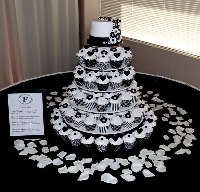 Black and White wedding cupcake tower