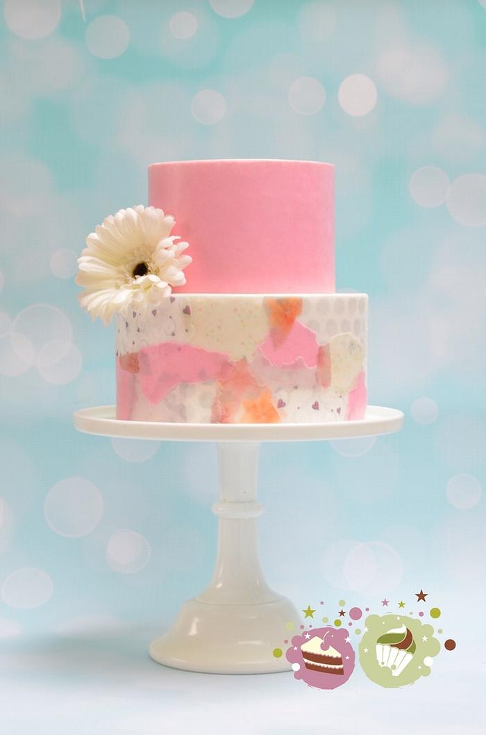 Wafer paper decoupage wedding cake
