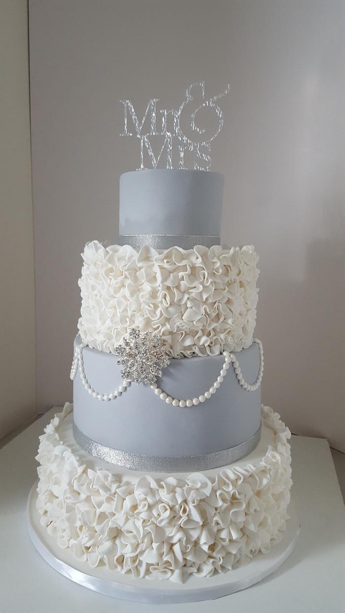 Dove Grey Ruffle Wedding Cake 