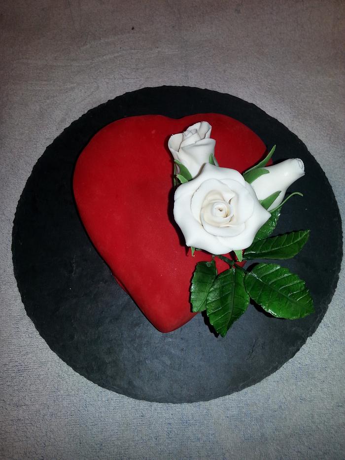 Heart Cake with White Roses