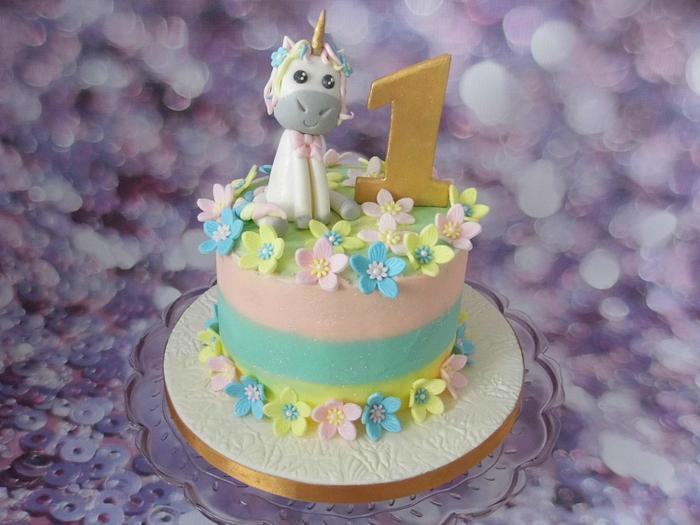 Pastel buttercream unicorn cake