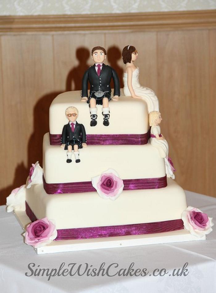 Ivory and Dark Magenta Wedding Cake