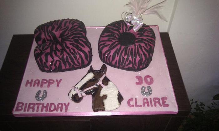Zebra 30th cake with fondant horse