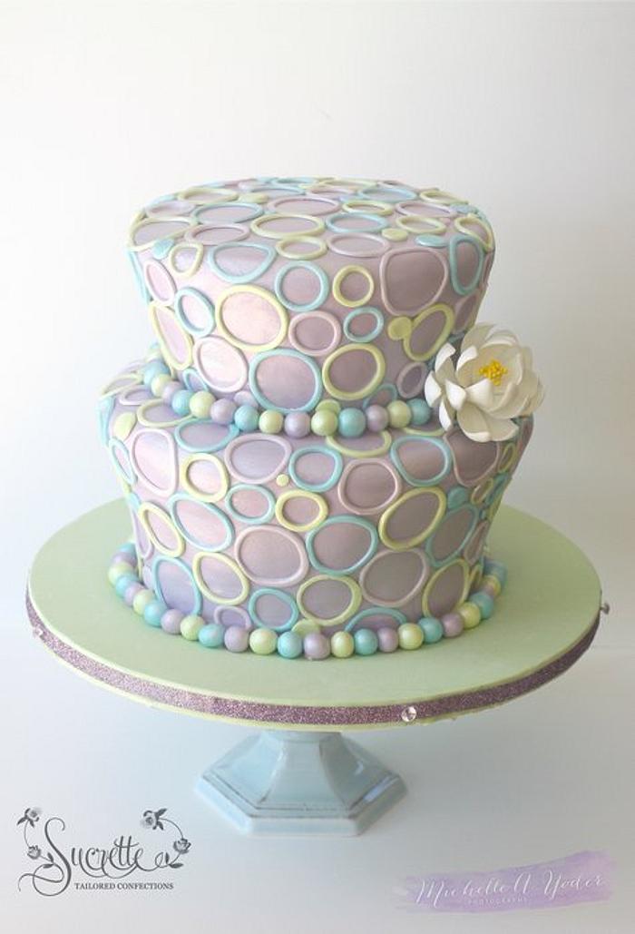 Purple Teal engagement cake
