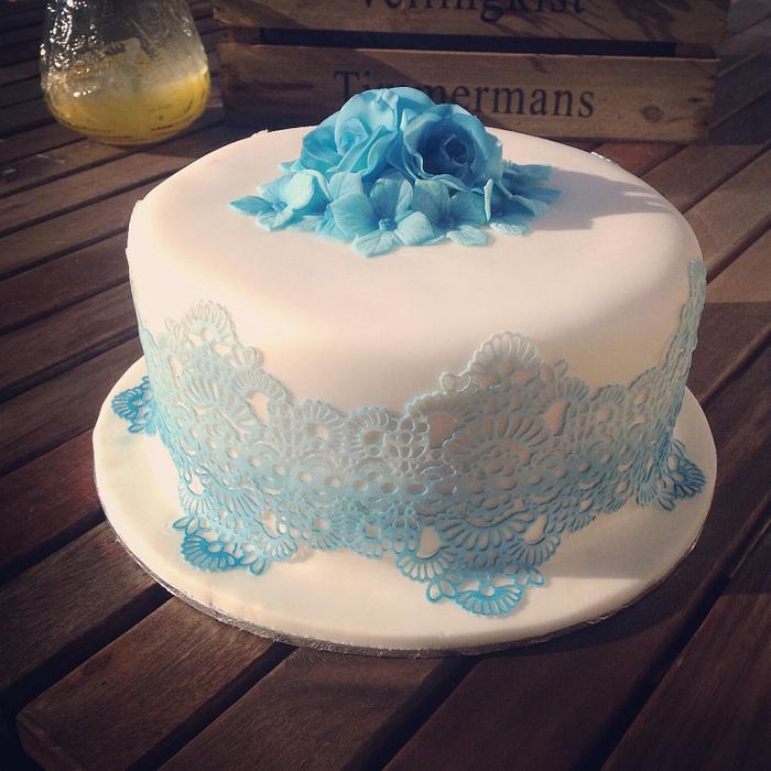 Cake lace and Hydrangeas birthday cake
