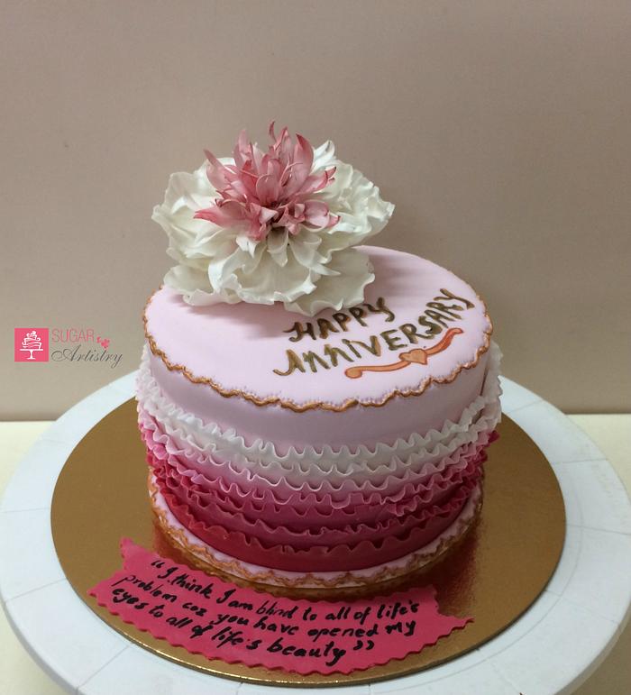 Rose Gradient cake with Fringed Peony flower