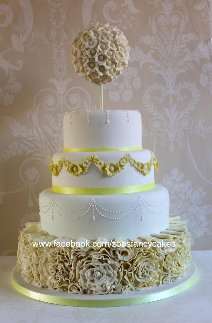 White and yellow wedding cake no 1- plus ruffle tutorial