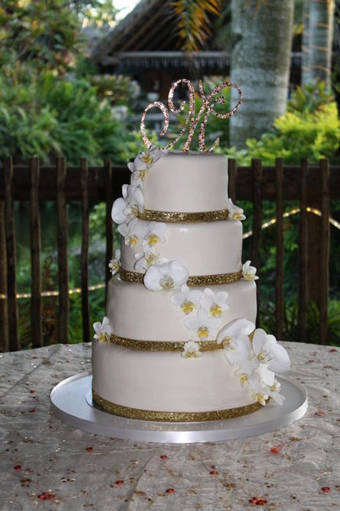 White Orchids Wedding Cake 