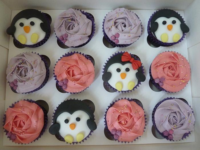 Purple and Penguin Cupcakes