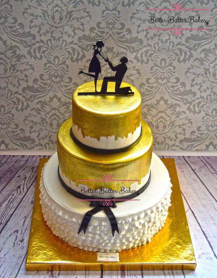 Hand painted gold engagement cake 