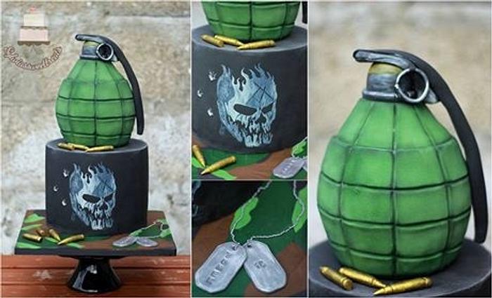 3D grenade and hand painted skull 