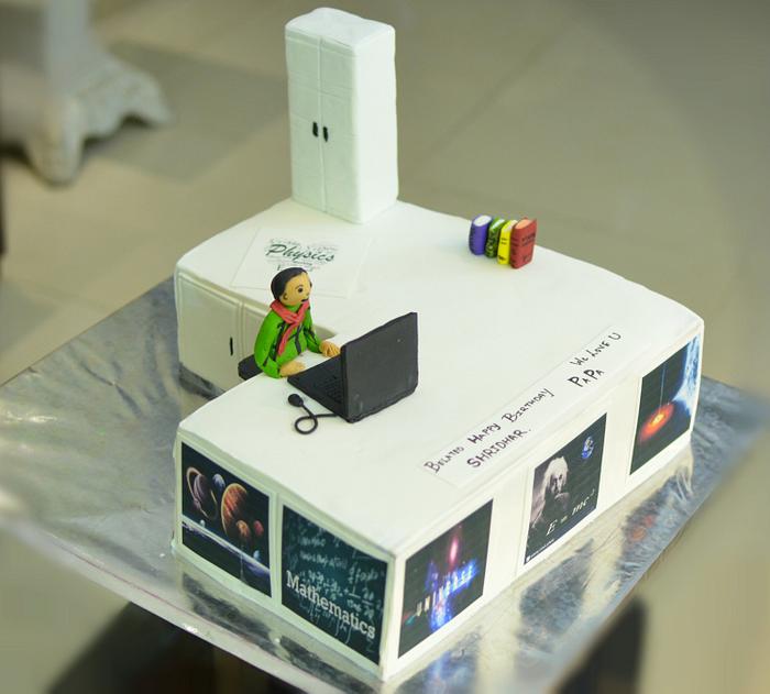 Cake replica of geeky husband's work desk on his BDay