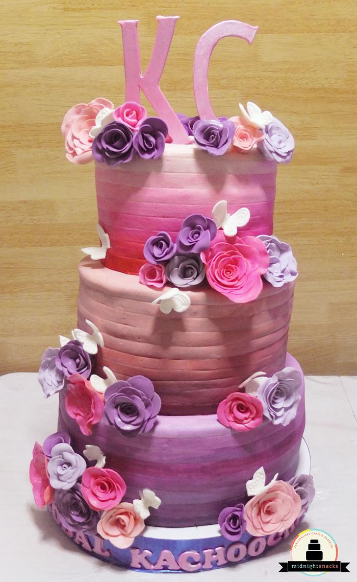 Pink and Purple Ombre Floral Cake 