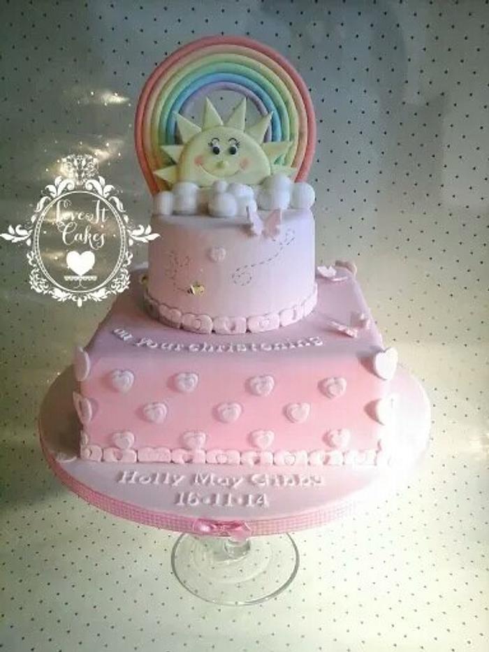 rainbow and sunshine christening cake