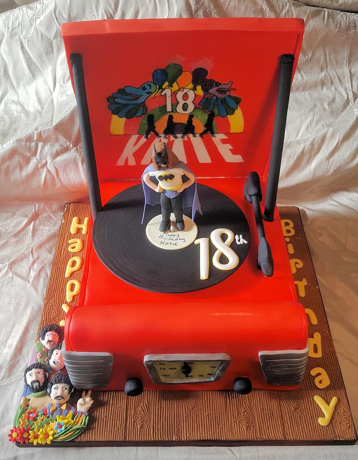 Beatles themed record player cake