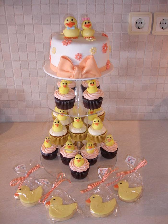 Duck themed cupcake tower