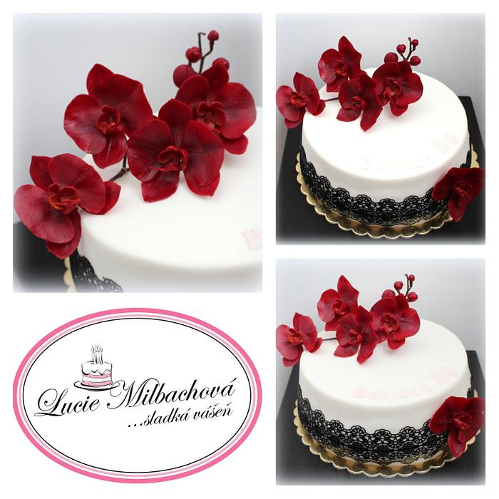 Cake - red orchid and black lace