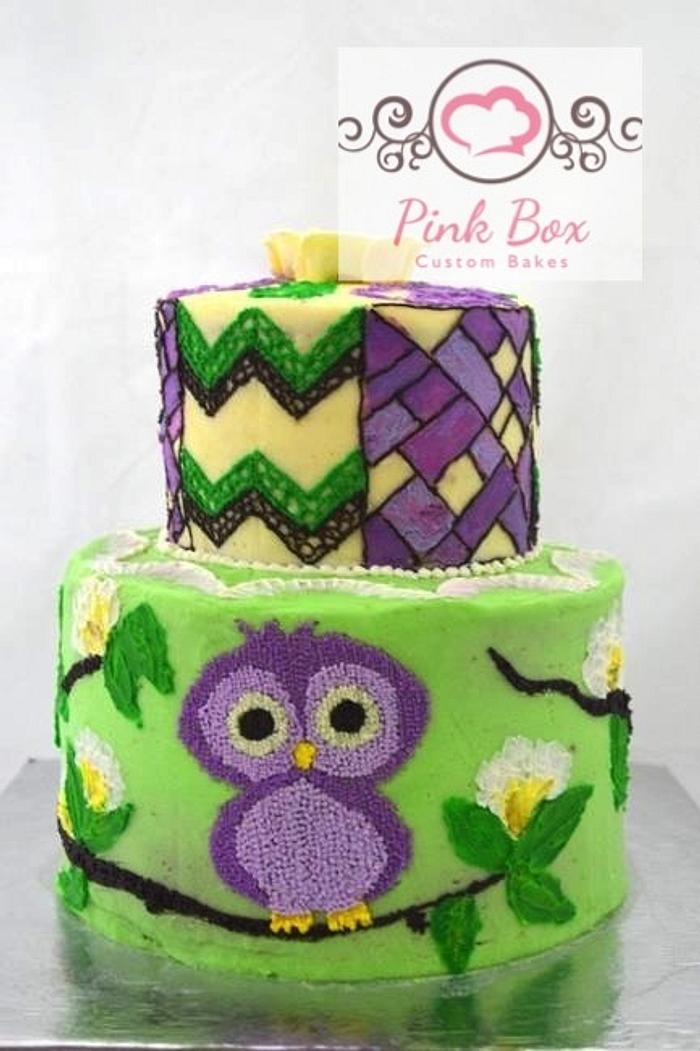 Buttercream owl cake