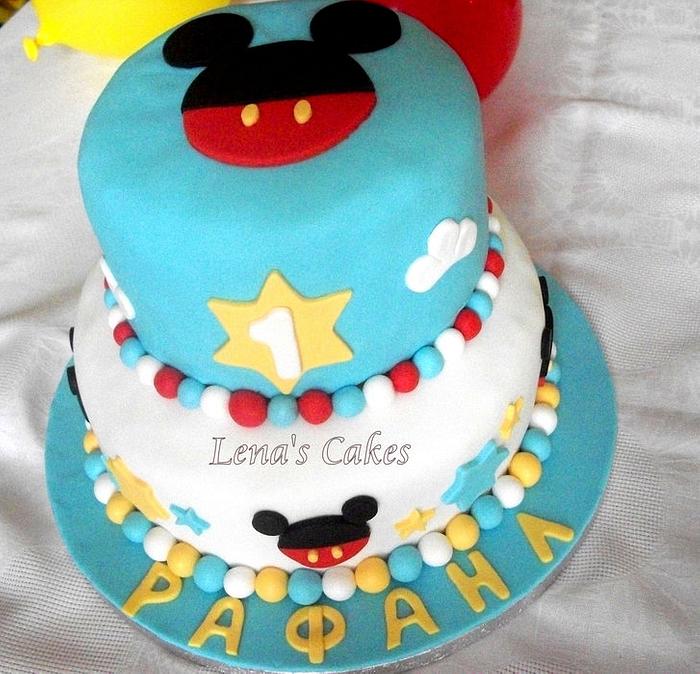 Mickey 2-Tier 1st Birthday Cake 