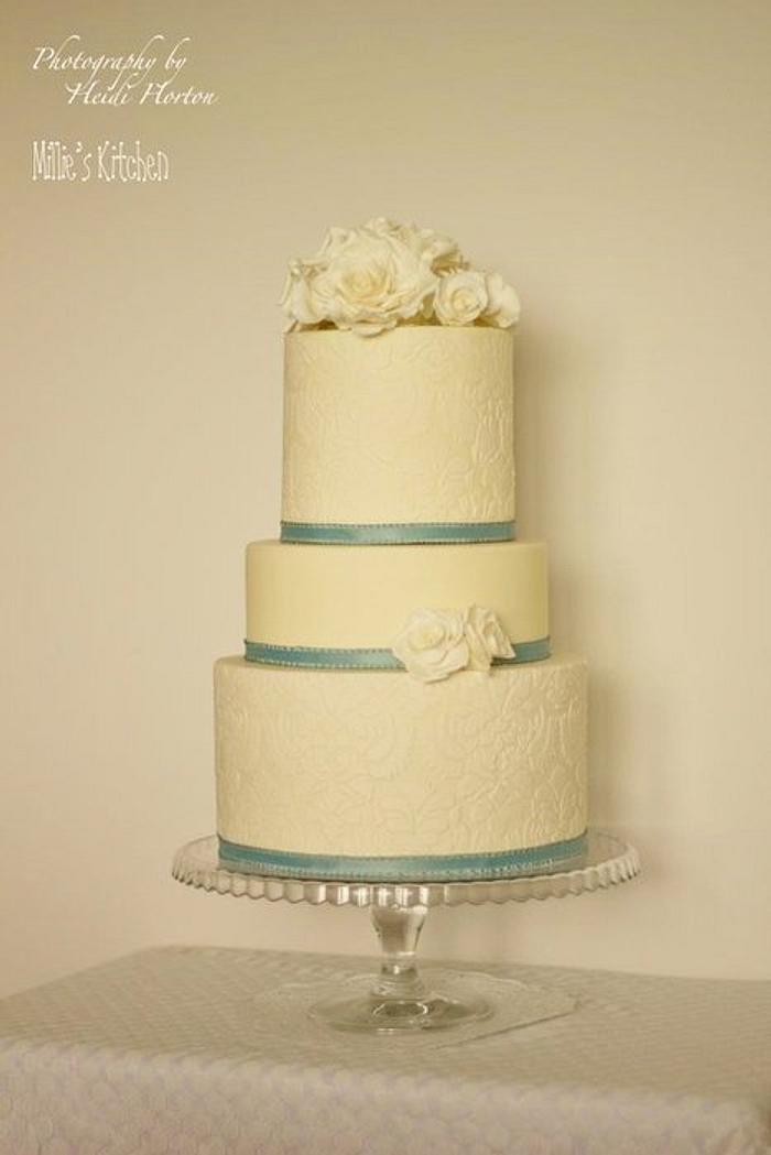 Ivory Stencilled Wedding Cake