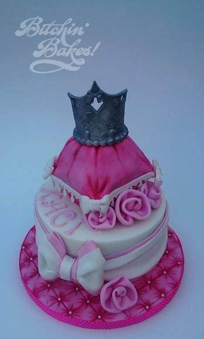 Pink and girly christening cake