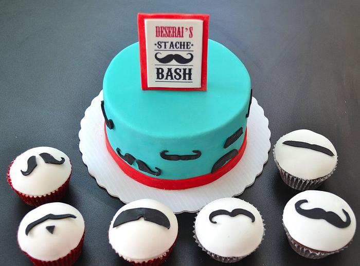 'Stache Bash Cake and Cupcakes