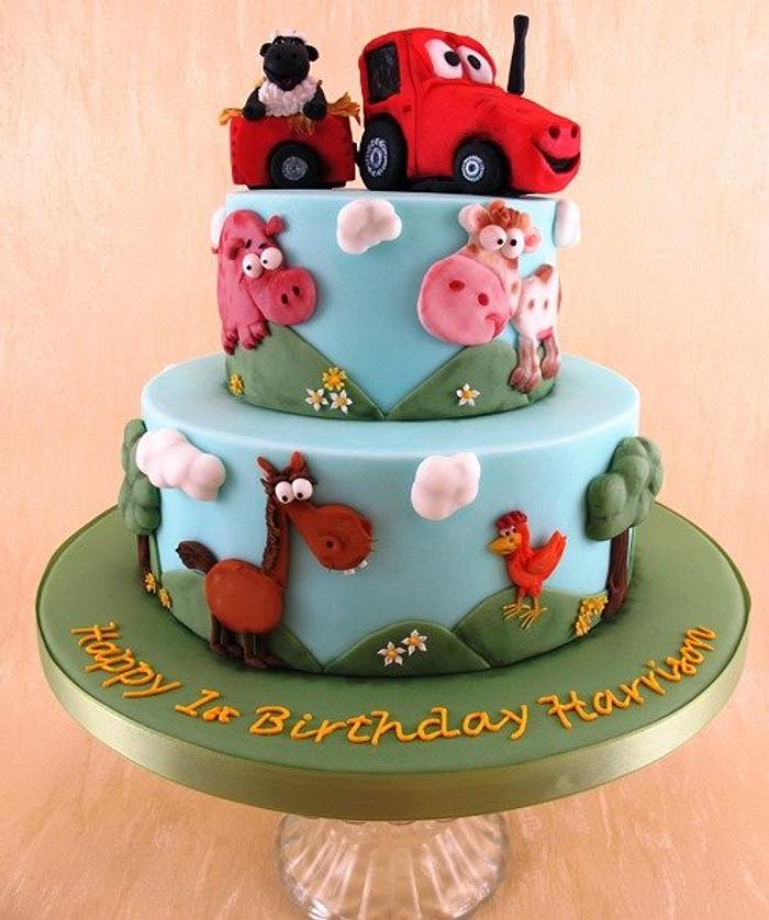 Farm Themed First Birthday Cake