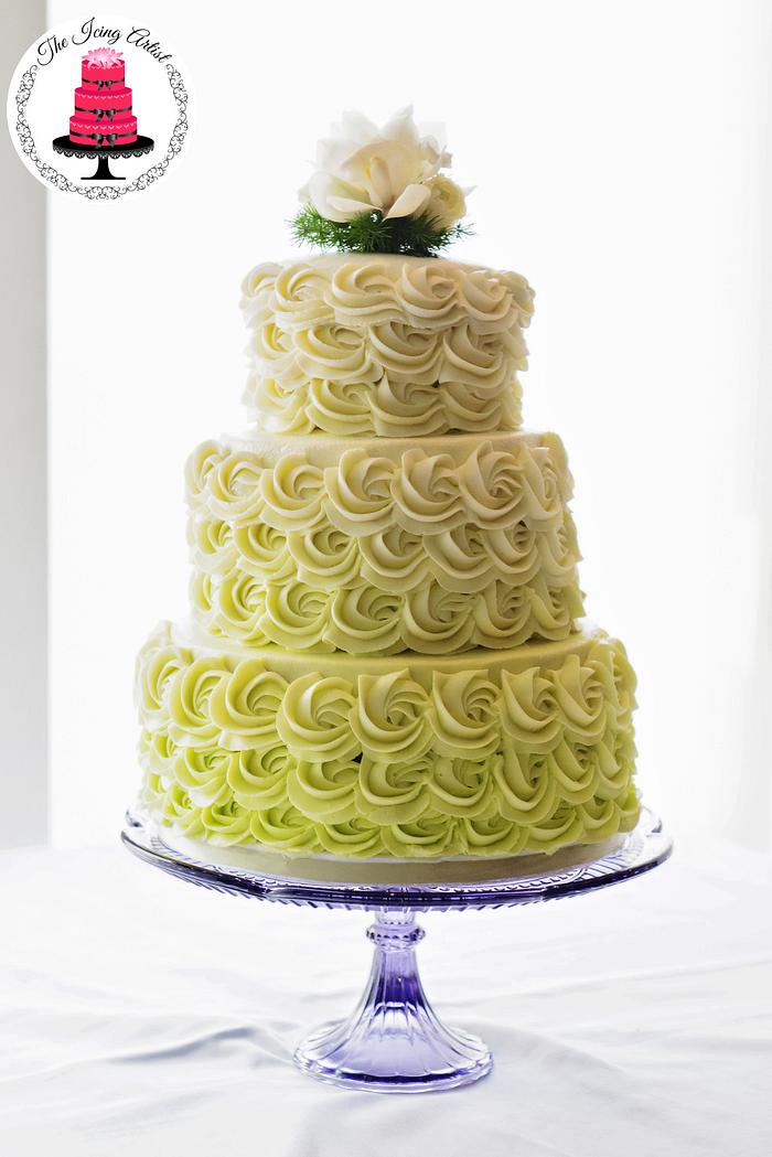 Three Tier Rosette Wedding Cake