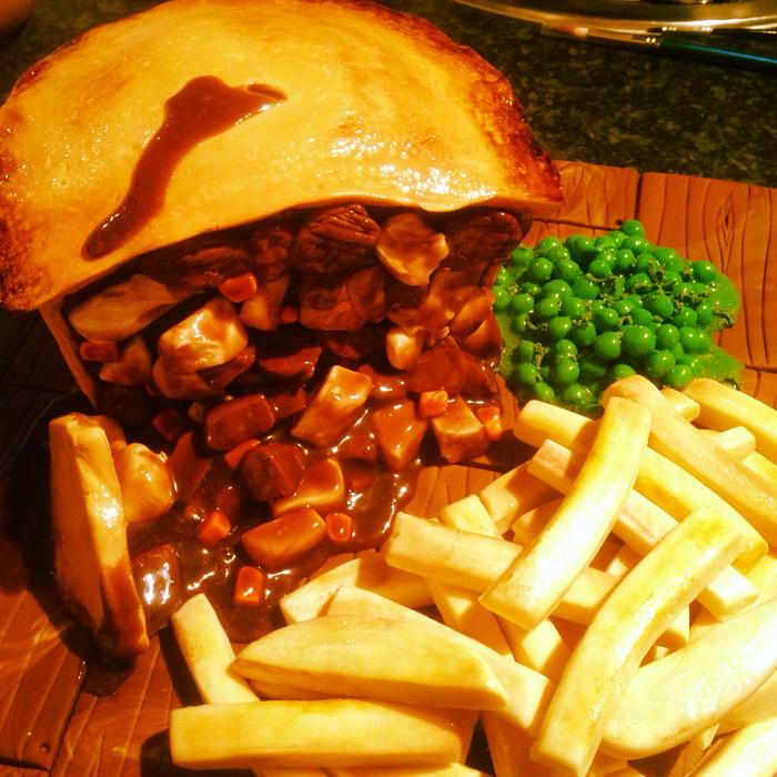 Pie,Chips and peas cake