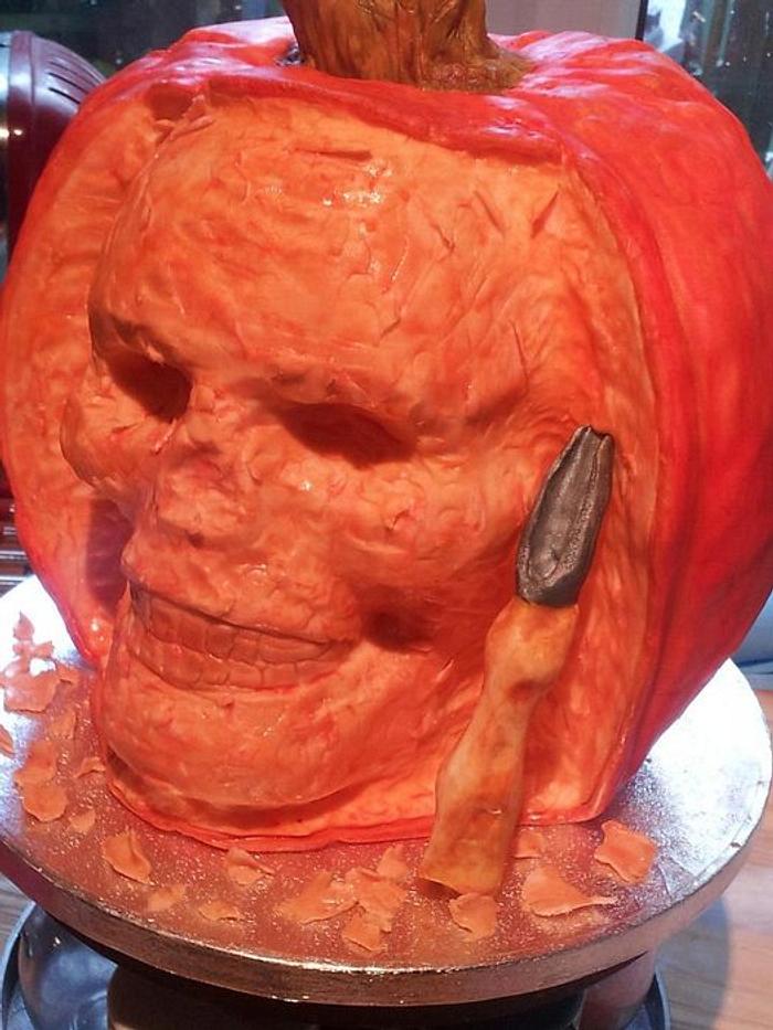 Carved Pumpkin Skull Cake