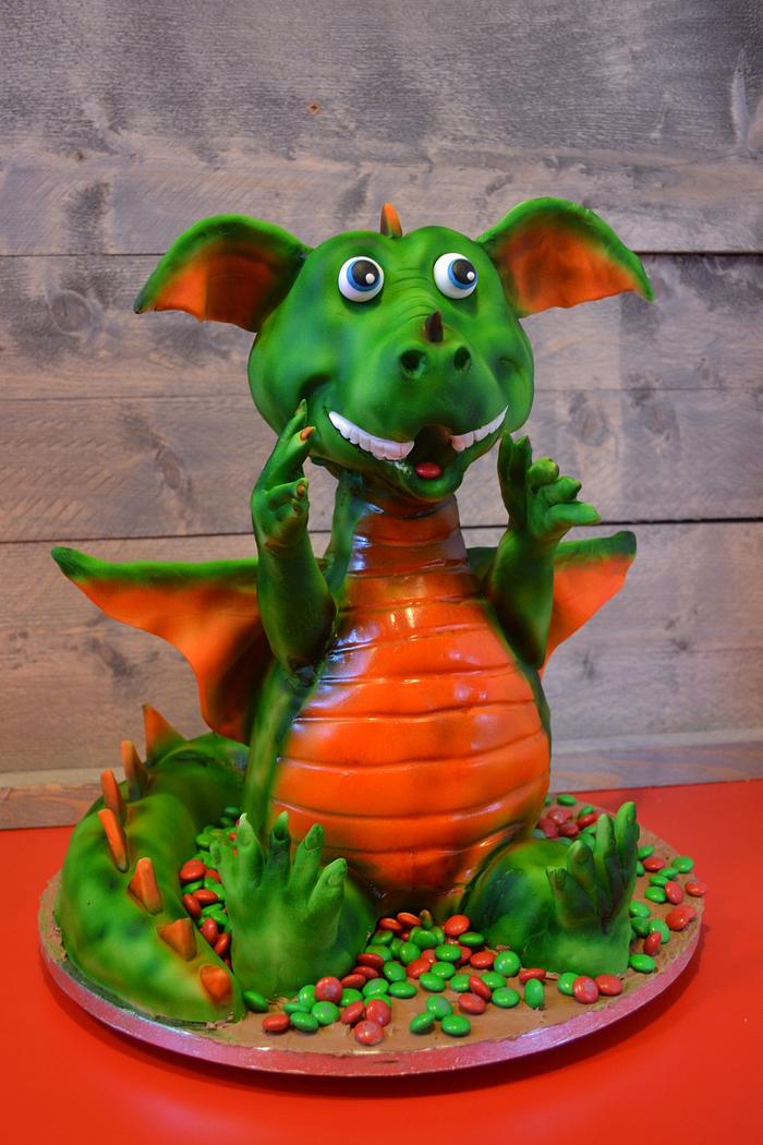 green fire spitting dragon cake