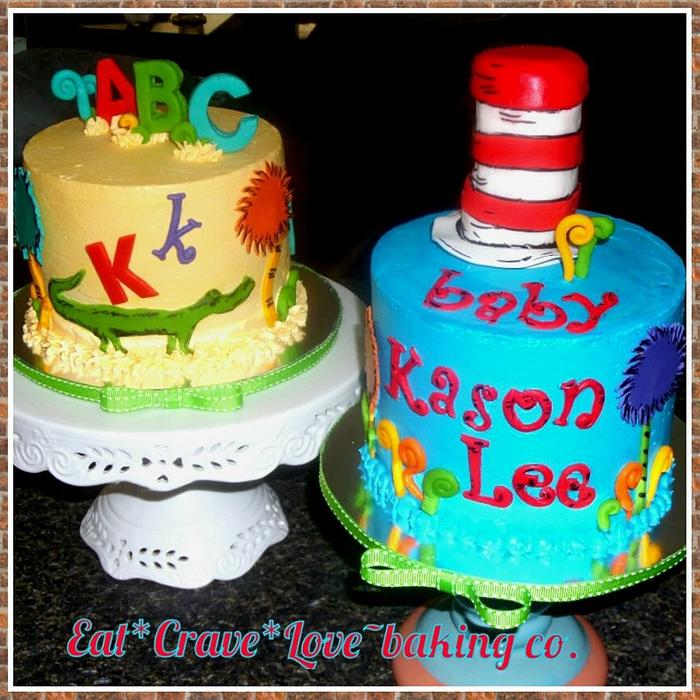Dr. Seuss Cat in the Hat & ABC's baby shower cakes