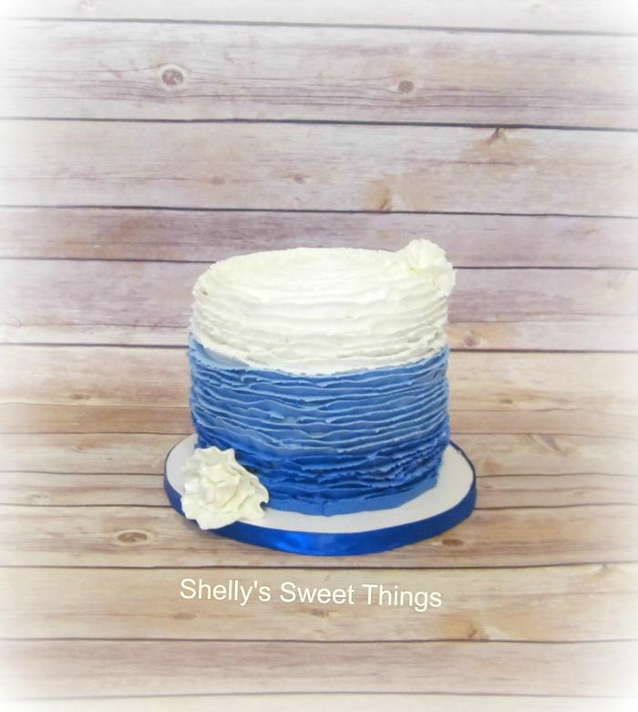 Blue ombre ruffle cake