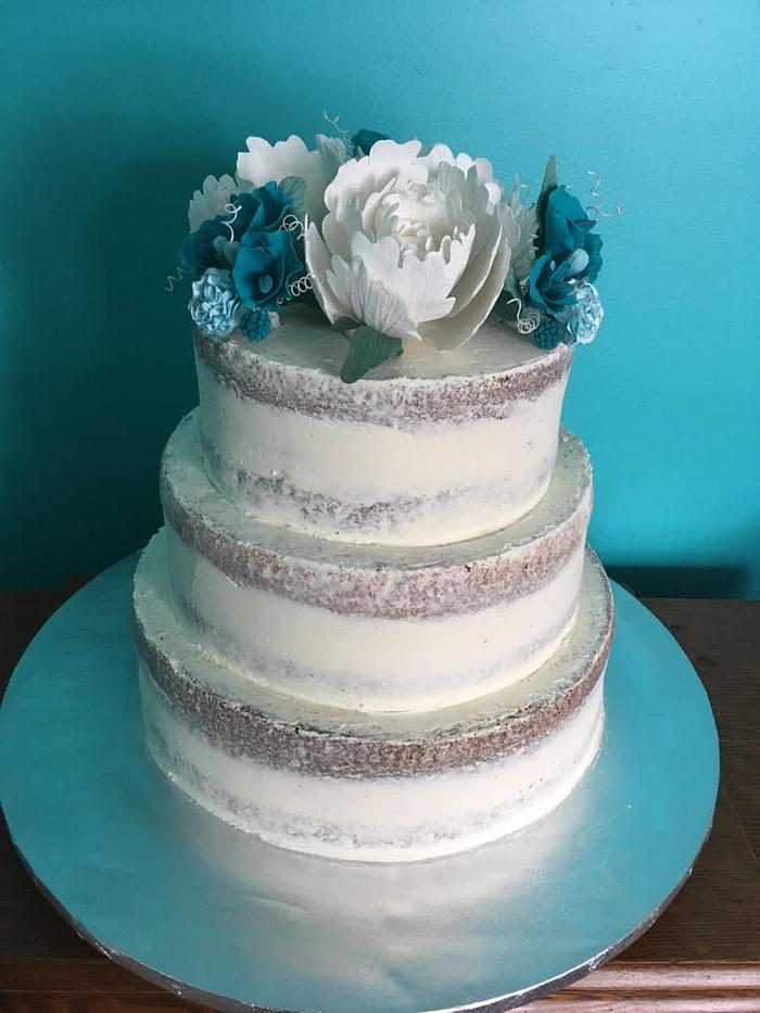 Naked Teal Wedding Cake
