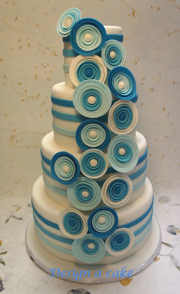 Blue flower wedding cake