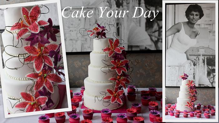 Orchid & Lily Wedding Cake