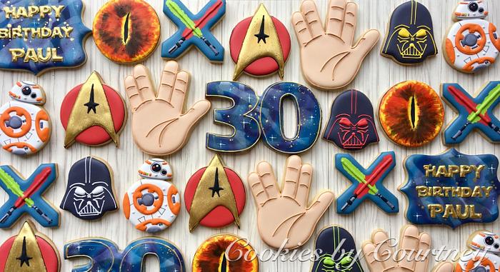 Star Trek, Star Wars and Lord of the Ring themed birthday cookies 