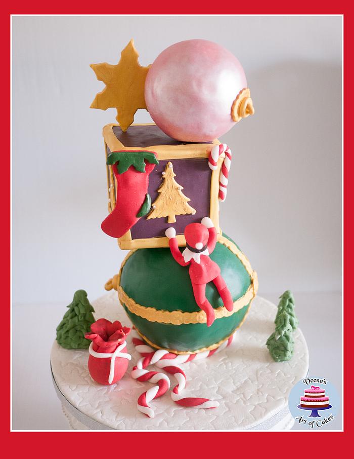 Christmas Baubles and Elf Cake 