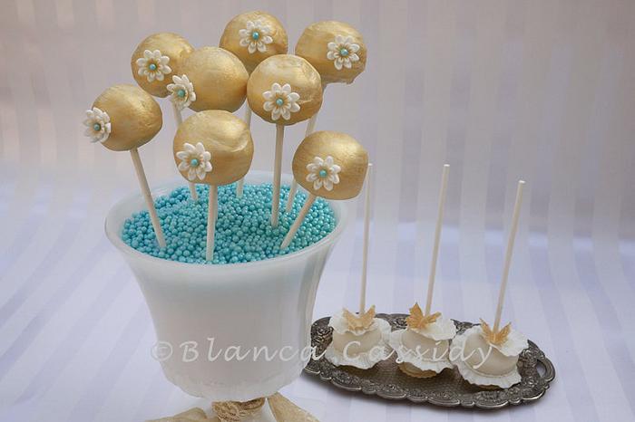 Gold and Blue Fancy Cake Pops