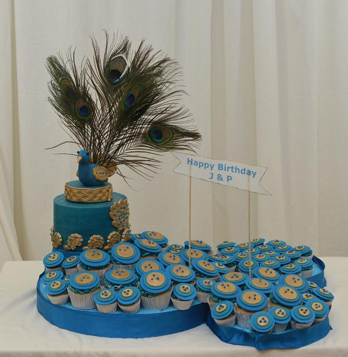 Peacock Cake and Cupcakes
