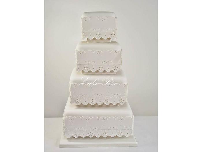 Broderie Anglaise Lace Wedding Cake