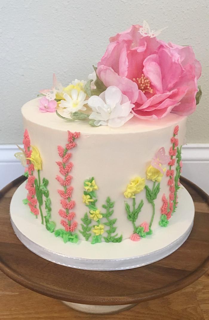 Wafer paper flower celebration cake