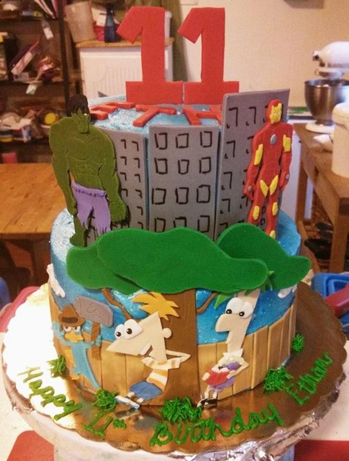 Phineas & Ferb/Avengers Birthday Cake