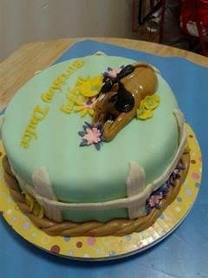 Horse themed birthday cake and cupcakes
