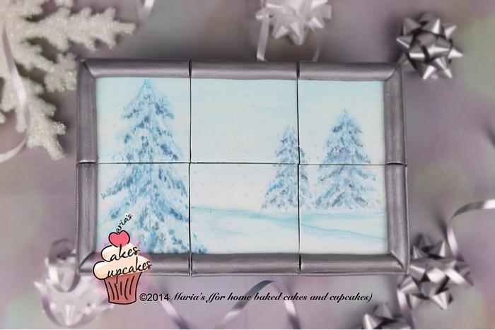 Painted snow scene cupcake toppers
